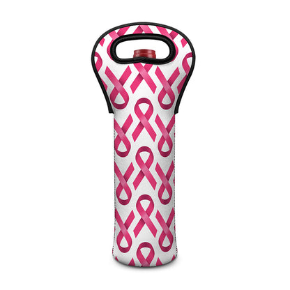 Pink And White Breast Cancer Print Single Neoprene Wine Tote