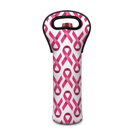Pink And White Breast Cancer Print Single Neoprene Wine Tote