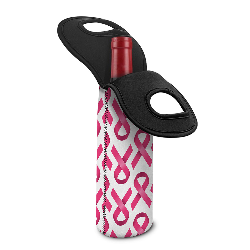 Pink And White Breast Cancer Print Single Neoprene Wine Tote
