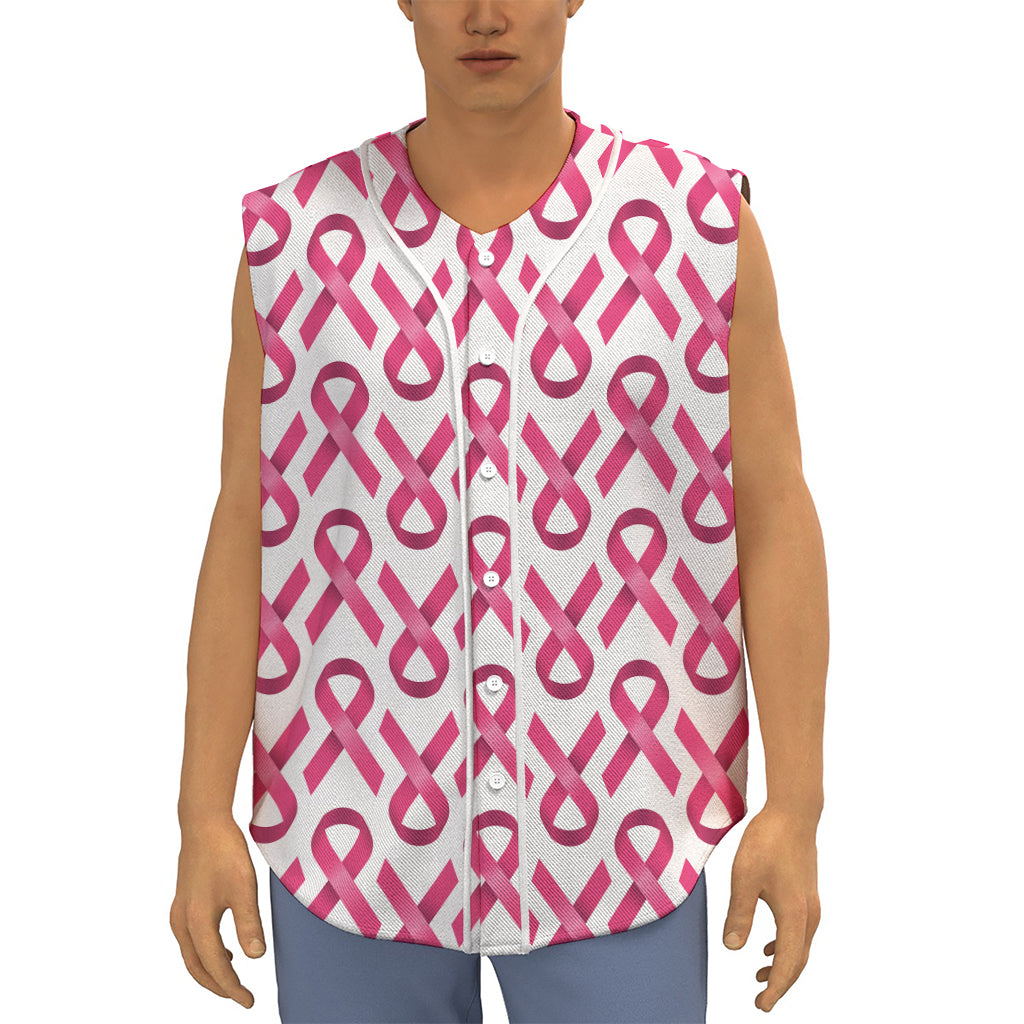 Pink And White Breast Cancer Print Sleeveless Baseball Jersey