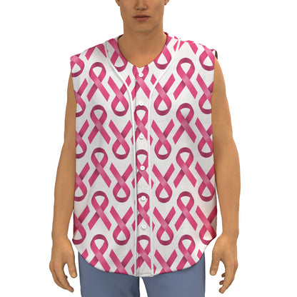 Pink And White Breast Cancer Print Sleeveless Baseball Jersey