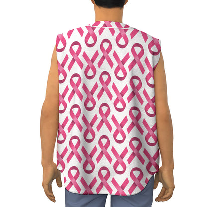 Pink And White Breast Cancer Print Sleeveless Baseball Jersey
