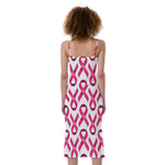 Pink And White Breast Cancer Print Slim Fit Midi Cami Dress