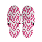 Pink And White Breast Cancer Print Slippers