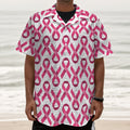 Pink And White Breast Cancer Print Textured Short Sleeve Shirt