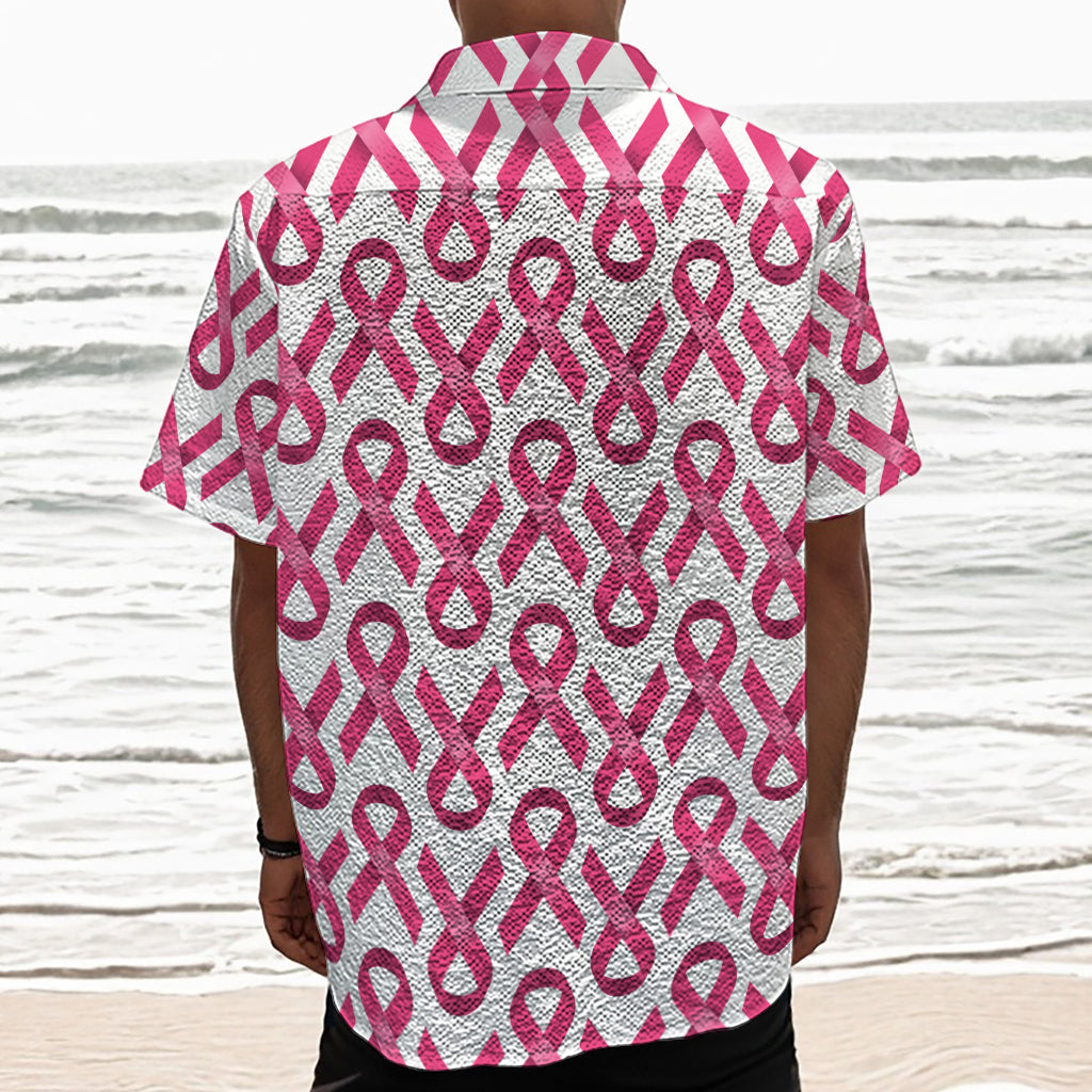 Pink And White Breast Cancer Print Textured Short Sleeve Shirt