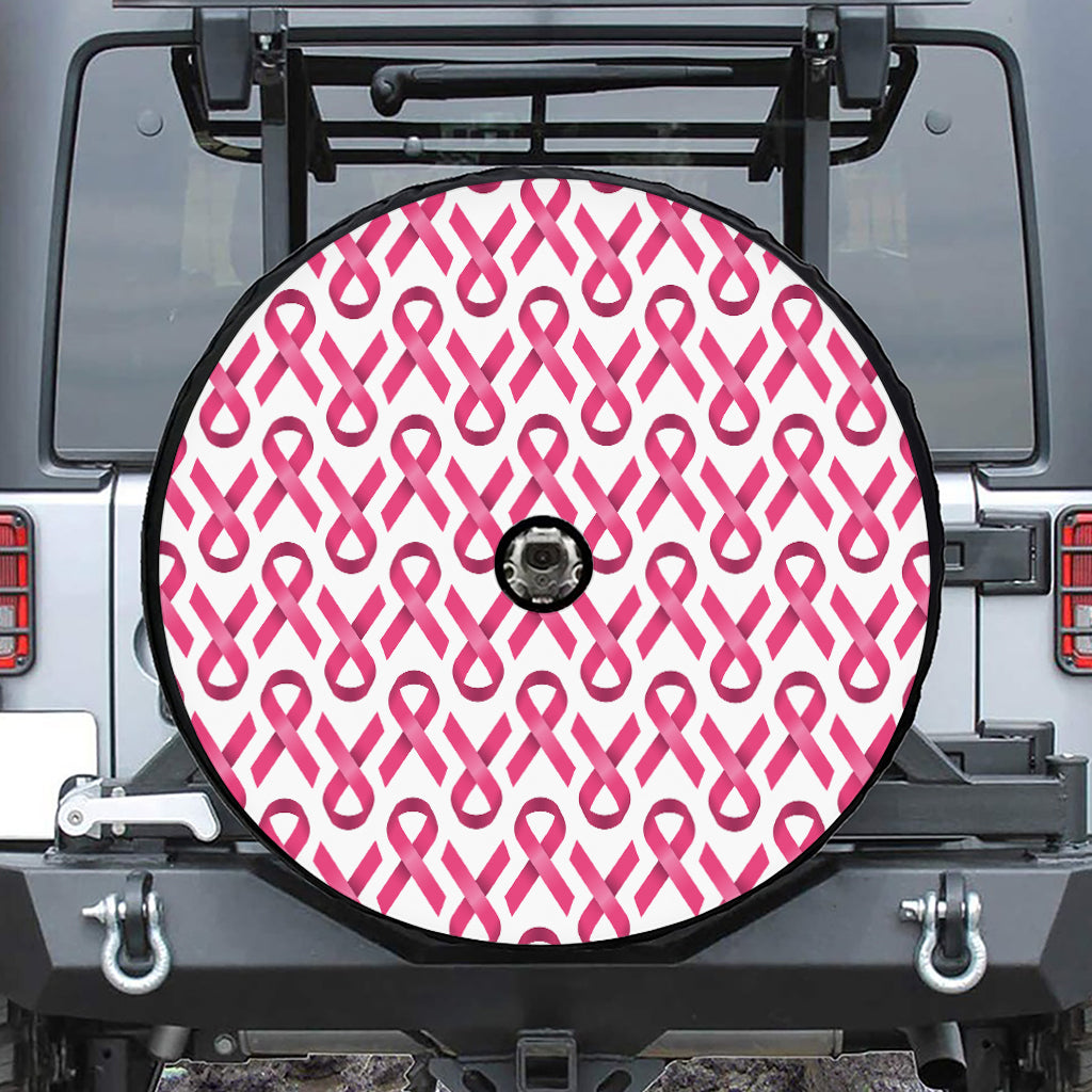 Pink And White Breast Cancer Print Tire Cover With Camera Hole