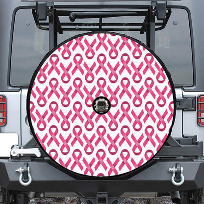 Pink And White Breast Cancer Print Tire Cover With Camera Hole