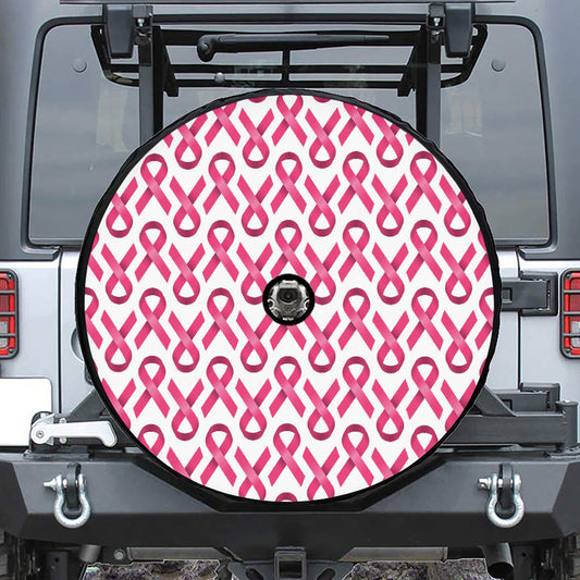 Pink And White Breast Cancer Print Tire Cover With Camera Hole