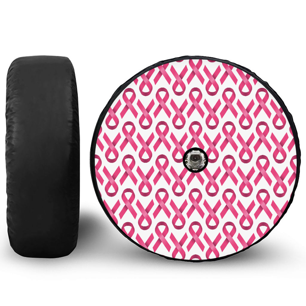 Pink And White Breast Cancer Print Tire Cover With Camera Hole