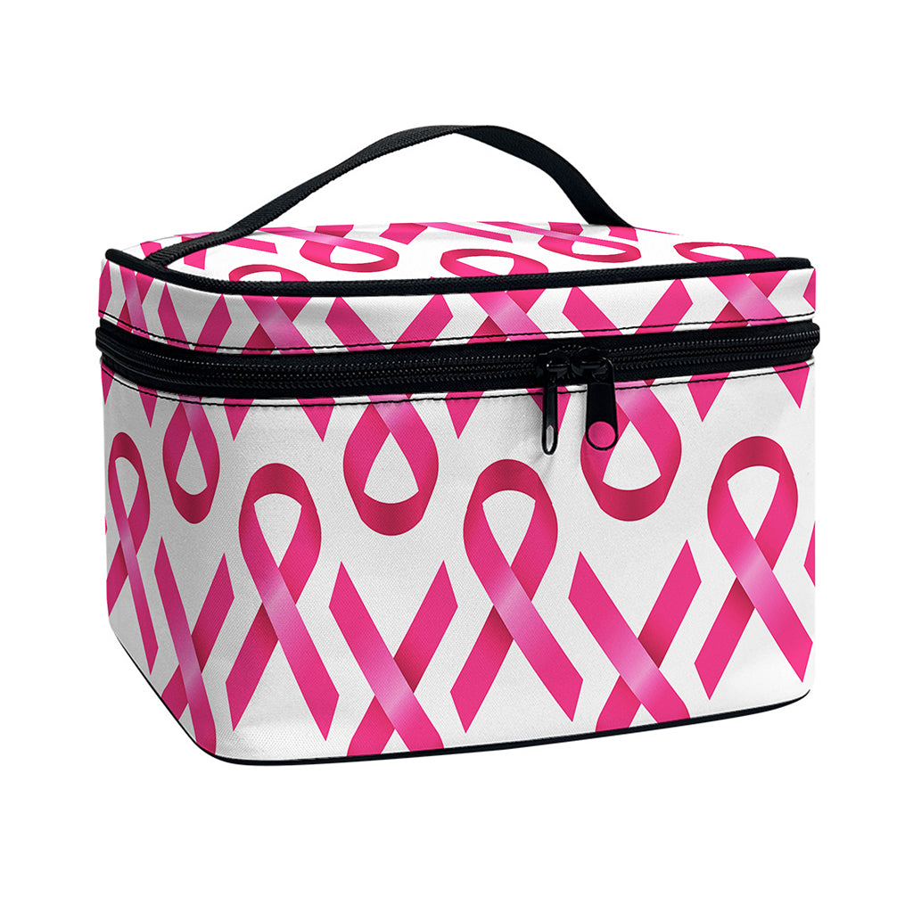 Pink And White Breast Cancer Print Travel Makeup Bag