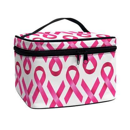Pink And White Breast Cancer Print Travel Makeup Bag