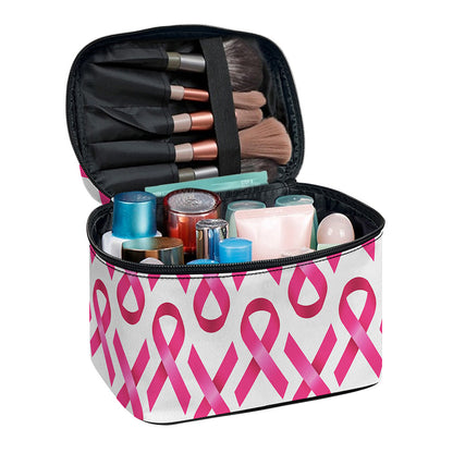 Pink And White Breast Cancer Print Travel Makeup Bag