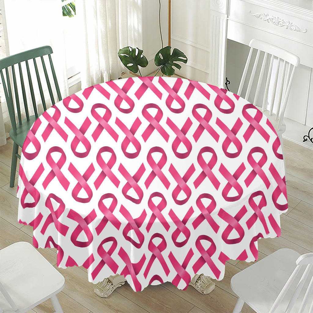 Pink And White Breast Cancer Print Waterproof Round Tablecloth
