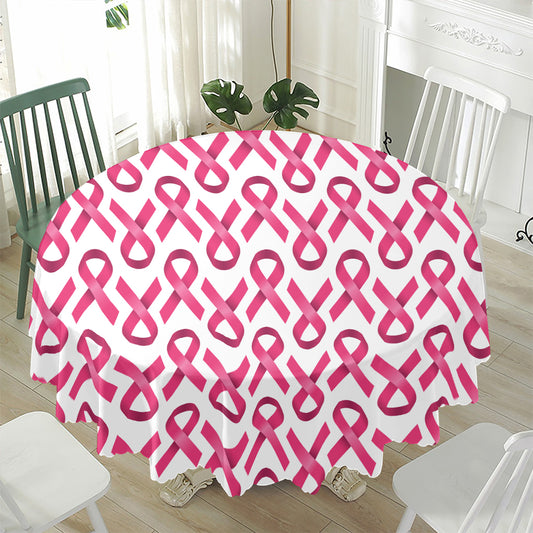 Pink And White Breast Cancer Print Waterproof Round Tablecloth