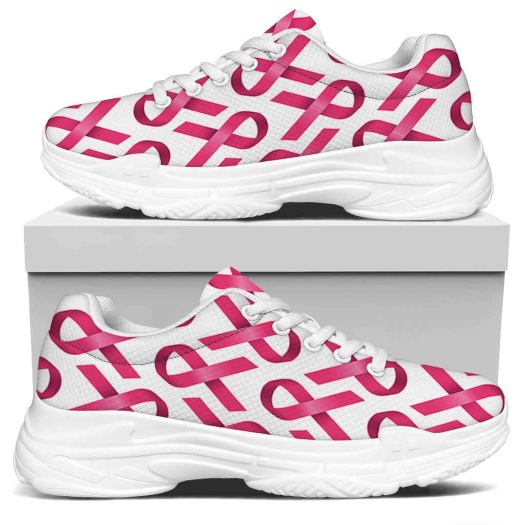 Pink And White Breast Cancer Print White Chunky Shoes