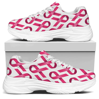 Pink And White Breast Cancer Print White Chunky Shoes