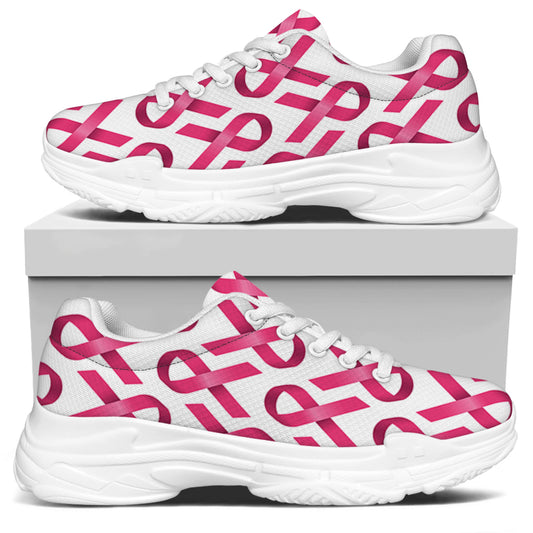 Pink And White Breast Cancer Print White Chunky Shoes