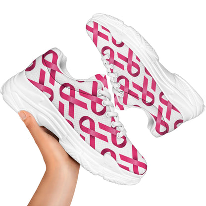 Pink And White Breast Cancer Print White Chunky Shoes