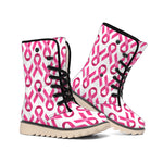 Pink And White Breast Cancer Print Winter Boots