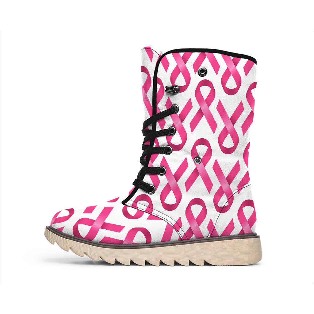 Pink And White Breast Cancer Print Winter Boots