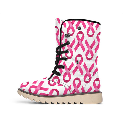 Pink And White Breast Cancer Print Winter Boots