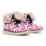 Pink And White Breast Cancer Print Winter Boots