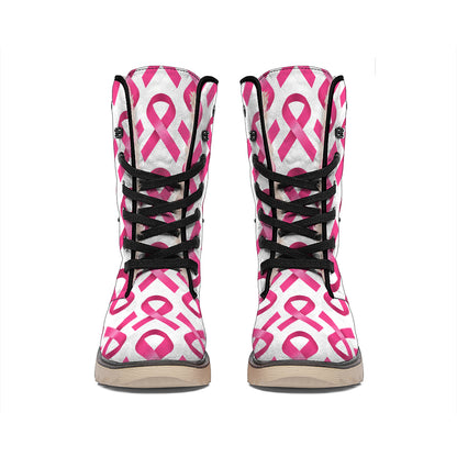 Pink And White Breast Cancer Print Winter Boots
