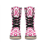 Pink And White Breast Cancer Print Winter Boots