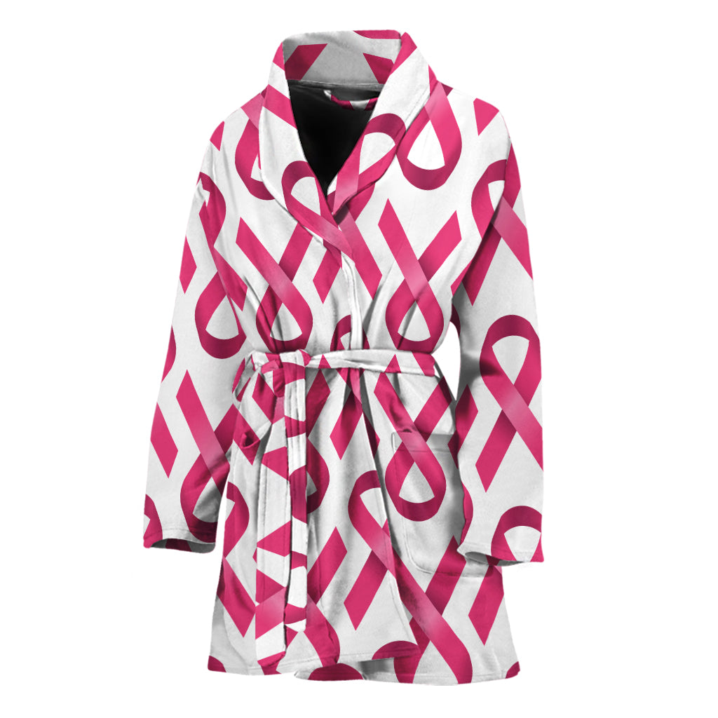 Pink And White Breast Cancer Print Women's Bathrobe