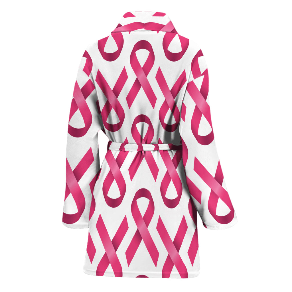 Pink And White Breast Cancer Print Women's Bathrobe
