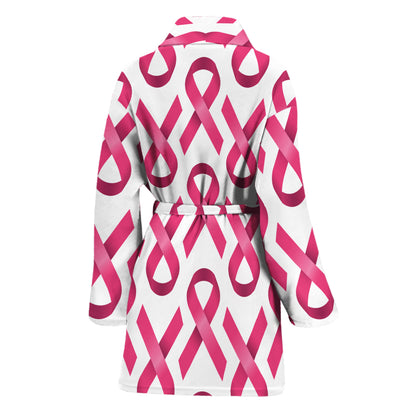 Pink And White Breast Cancer Print Women's Bathrobe
