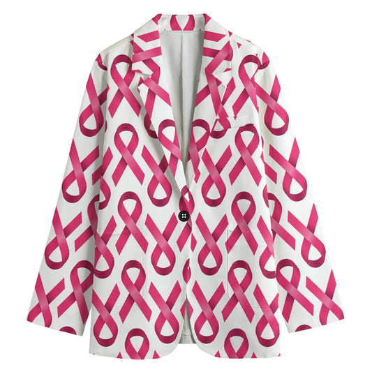 Pink And White Breast Cancer Print Women's Blazer