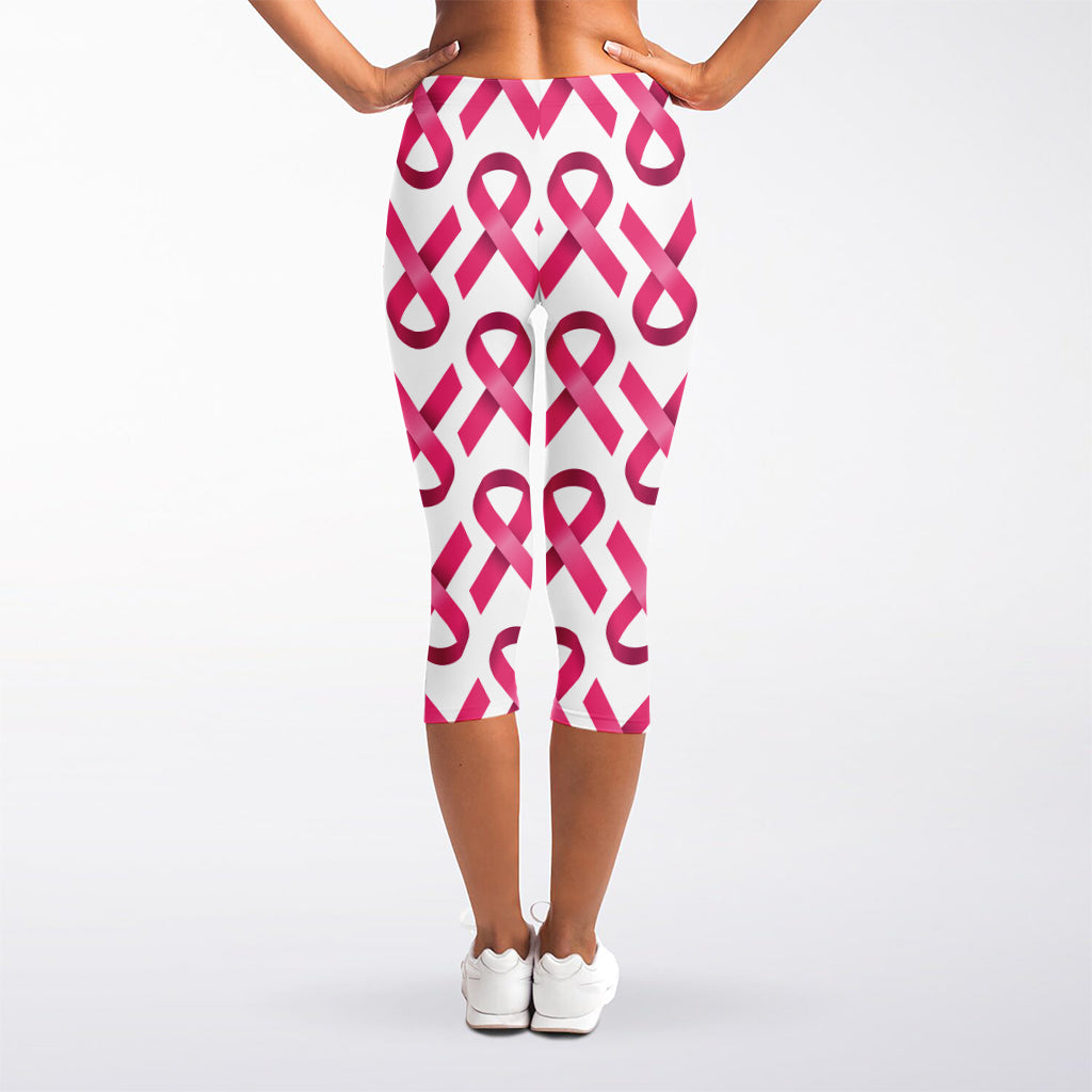 Pink And White Breast Cancer Print Women's Capri Leggings