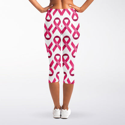 Pink And White Breast Cancer Print Women's Capri Leggings