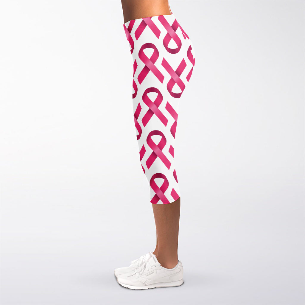 Pink And White Breast Cancer Print Women's Capri Leggings