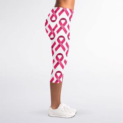 Pink And White Breast Cancer Print Women's Capri Leggings