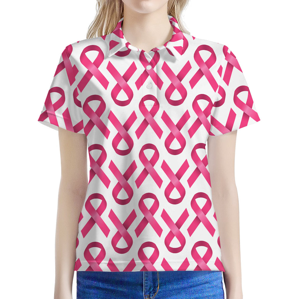 Pink And White Breast Cancer Print Women's Polo Shirt
