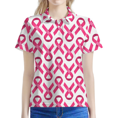 Pink And White Breast Cancer Print Women's Polo Shirt