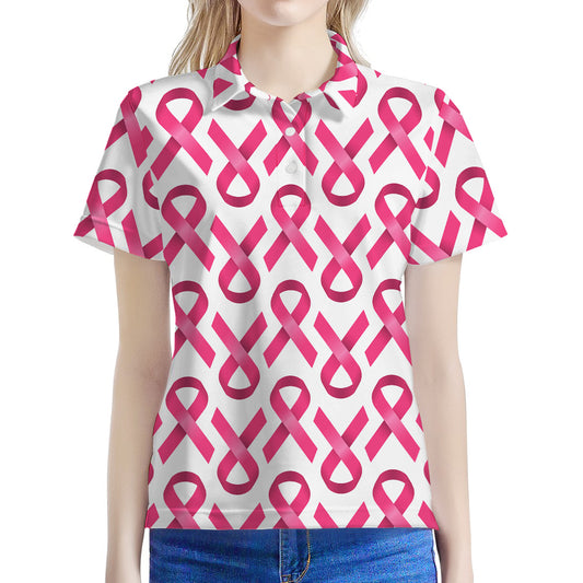 Pink And White Breast Cancer Print Women's Polo Shirt