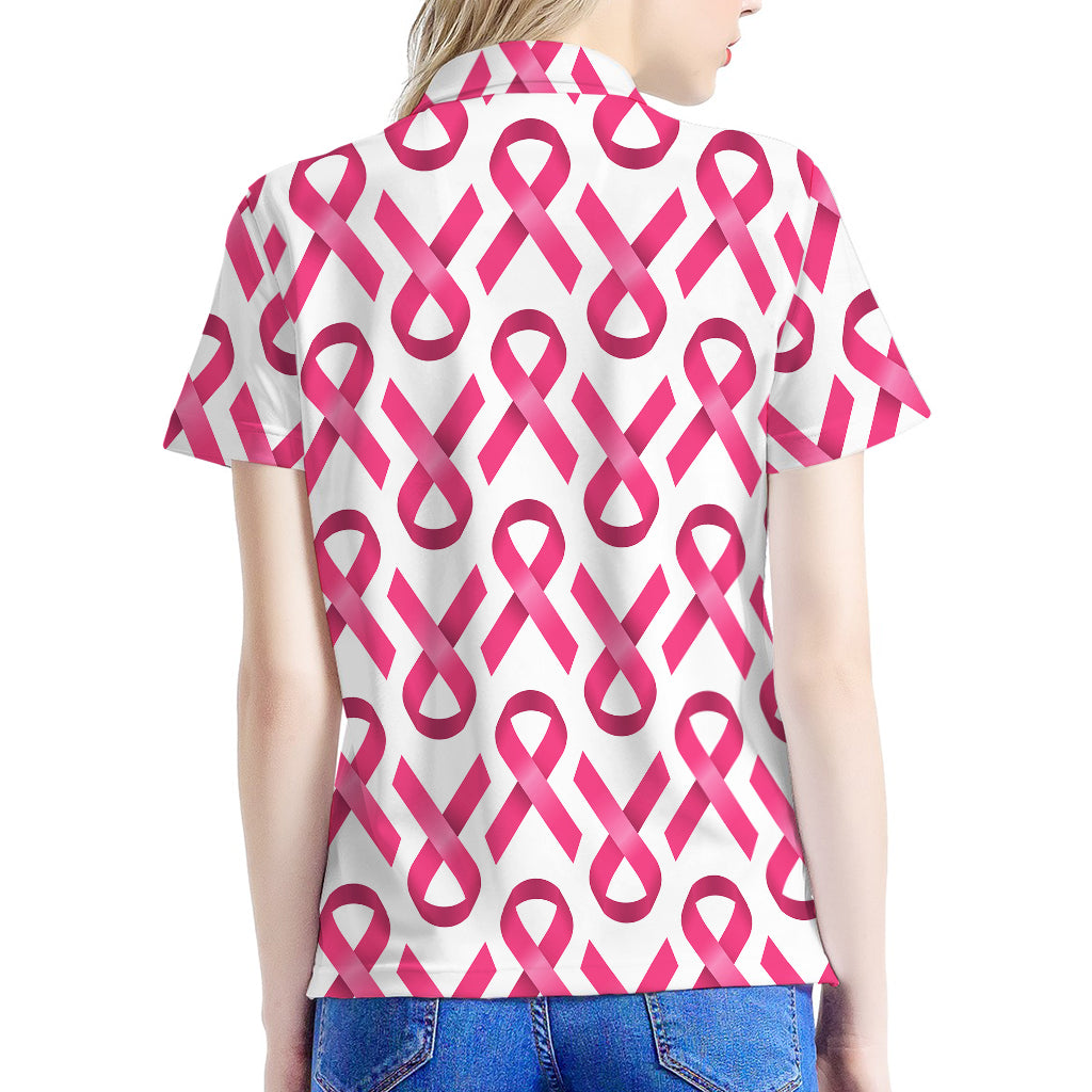 Pink And White Breast Cancer Print Women's Polo Shirt