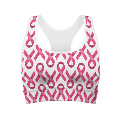 Pink And White Breast Cancer Print Women's Sports Bra