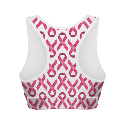 Pink And White Breast Cancer Print Women's Sports Bra