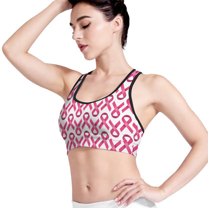 Pink And White Breast Cancer Print Women's Sports Bra