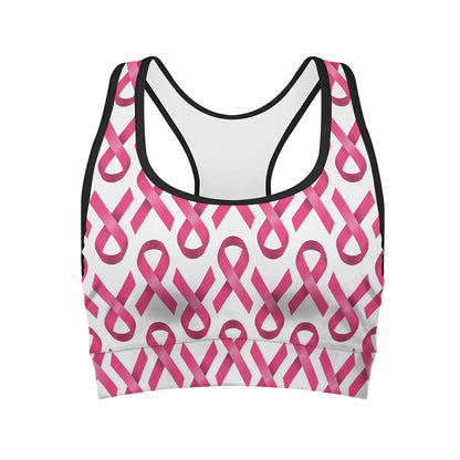 Pink And White Breast Cancer Print Women's Sports Bra