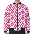 Pink And White Breast Cancer Print Zip Sleeve Bomber Jacket