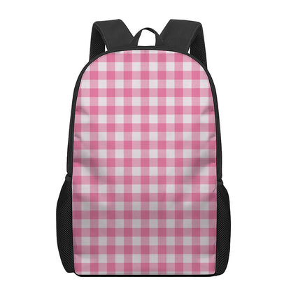 Pink And White Buffalo Check Print 17 Inch Backpack