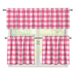 Pink And White Buffalo Check Print 3 Piece Kitchen Curtains