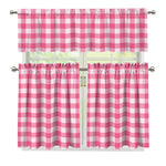 Pink And White Buffalo Check Print 3 Piece Kitchen Curtains