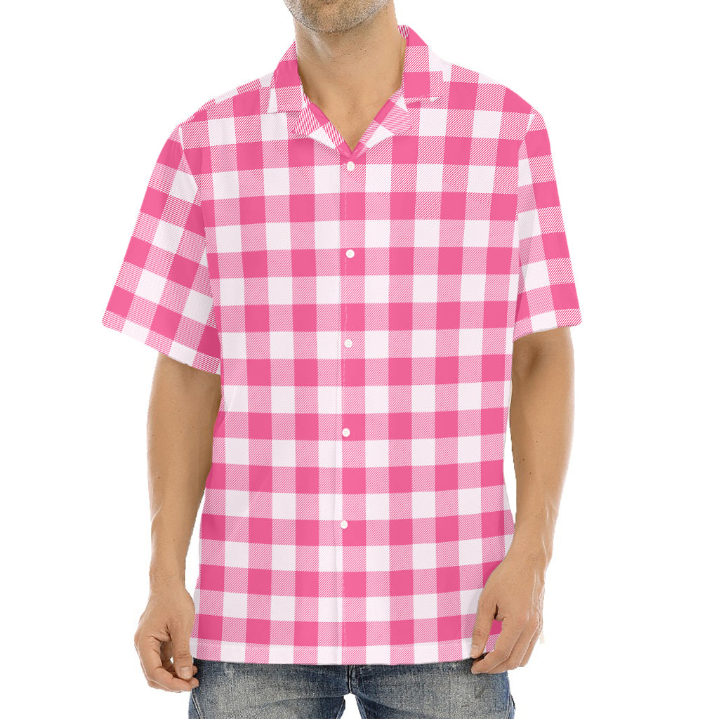 Pink And White Buffalo Check Print Aloha Shirt